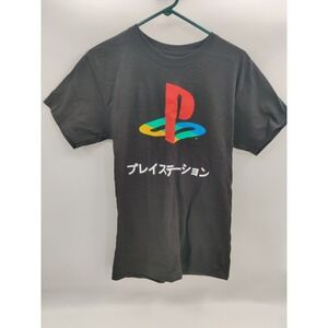 PlayStation T-Shirt Black Japanese‎ Logo Graphic Tee Gaming Top Sz Small